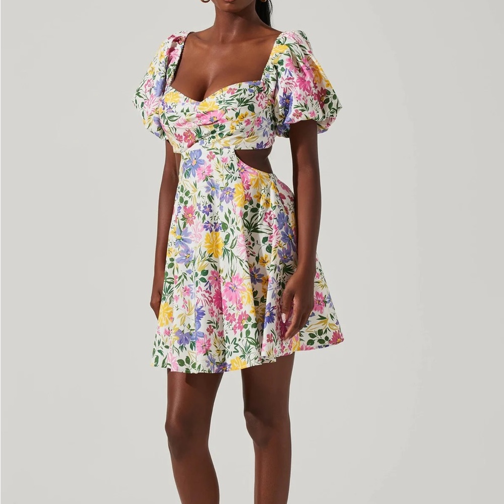 ASTR Clarita Floral Cutout Puff Sleeve Mini Dress